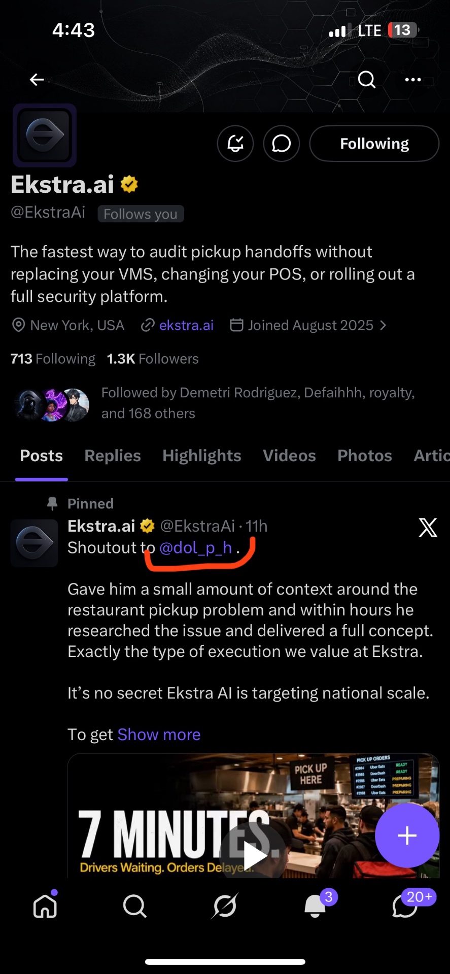 Ekstra.ai public shoutout on X
