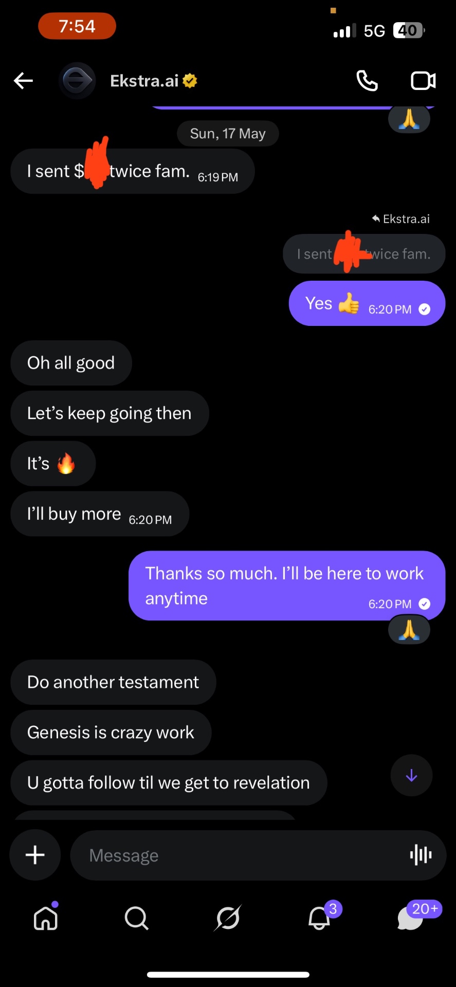 Ekstra.ai follow-up payment