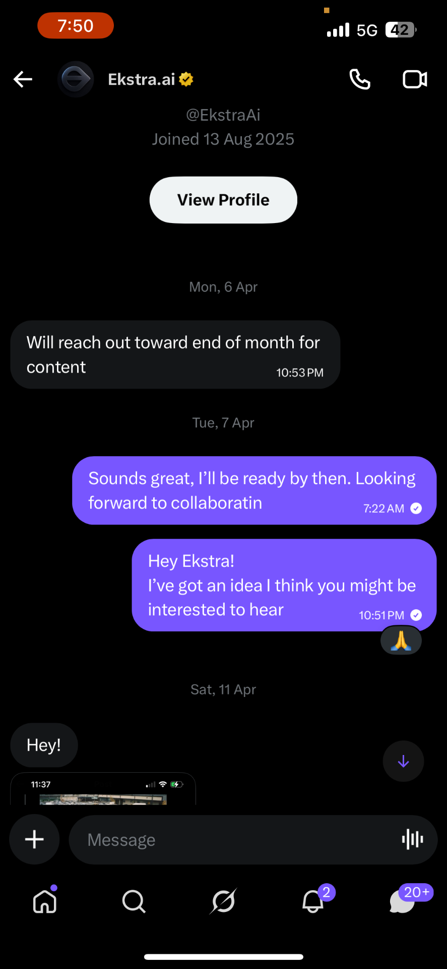 Initial DM from ekstra.ai