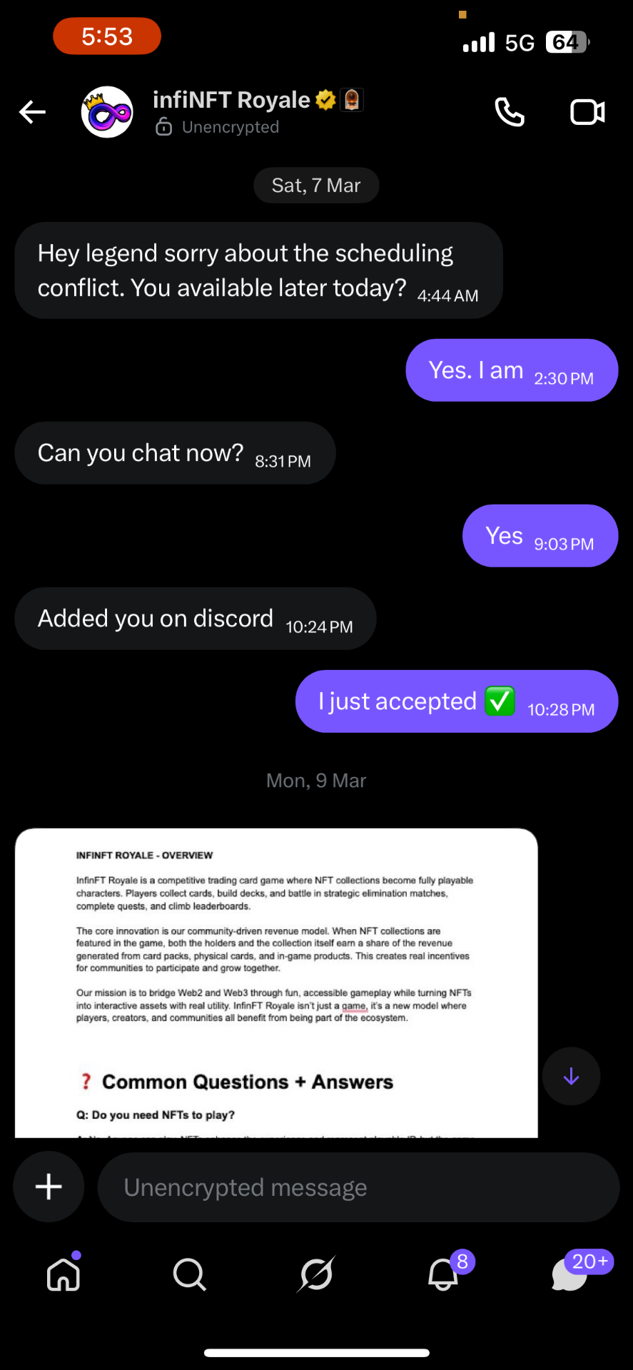 InfiNFT Royale outreach via DM